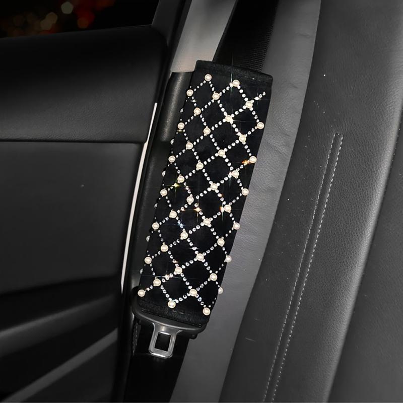 Pearl Rhinestone Car Headrest Pillow Lumbar Support Girls Women