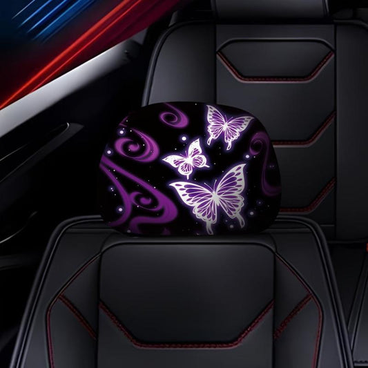 Purple Butterfly Car Headrest Cover Universal Fit