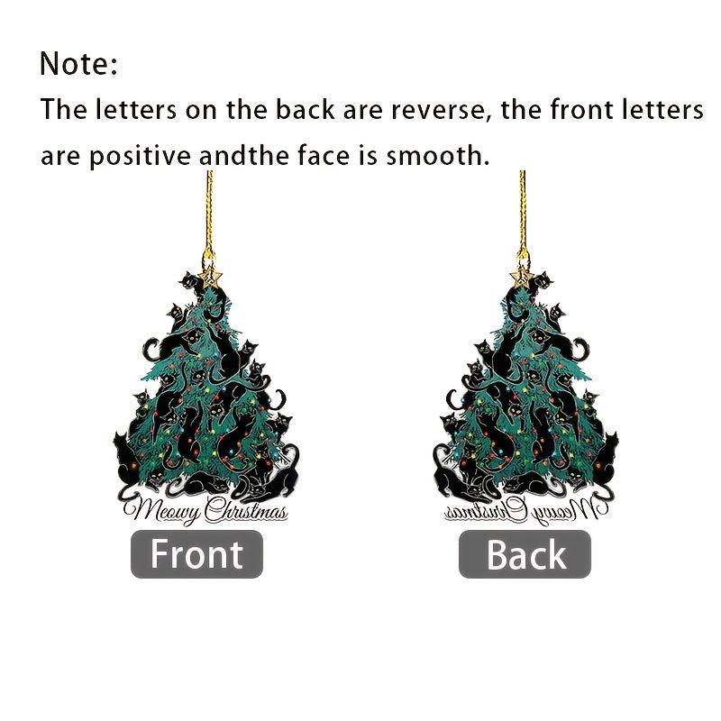 2D Acrylic Christmas Tree Cat Decoration for Car Bag and Keys
