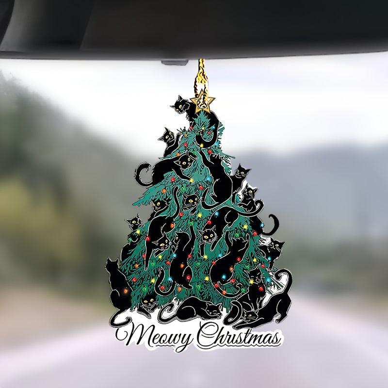 2D Acrylic Christmas Tree Cat Decoration for Car Bag and Keys