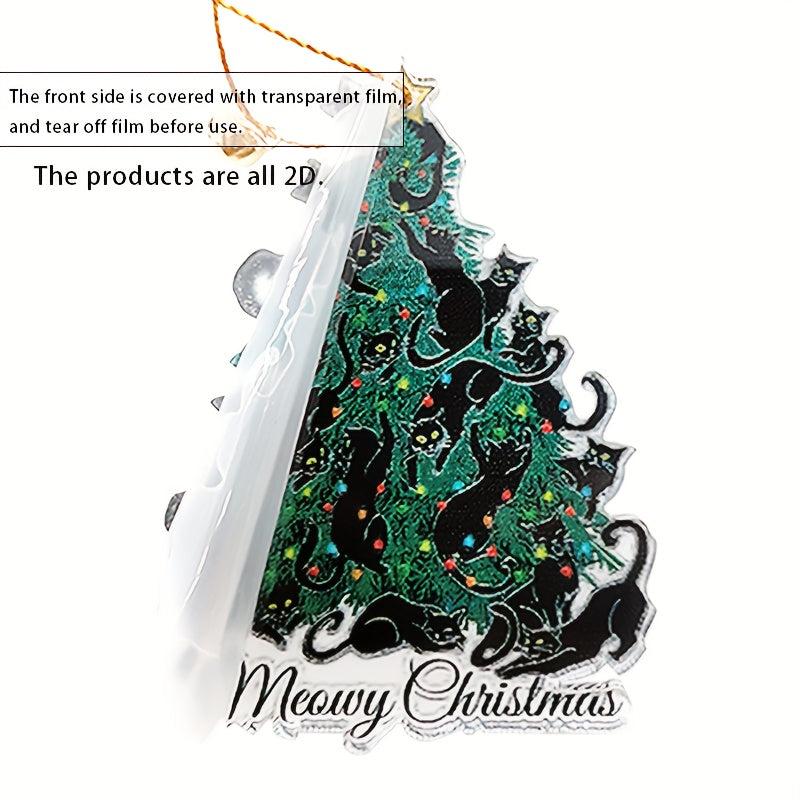 2D Acrylic Christmas Tree Cat Decoration for Car Bag and Keys