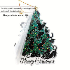 2D Acrylic Christmas Tree Cat Decoration for Car Bag and Keys
