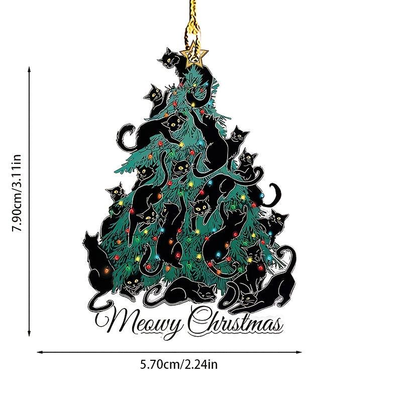 2D Acrylic Christmas Tree Cat Decoration for Car Bag and Keys