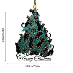 2D Acrylic Christmas Tree Cat Decoration for Car Bag and Keys