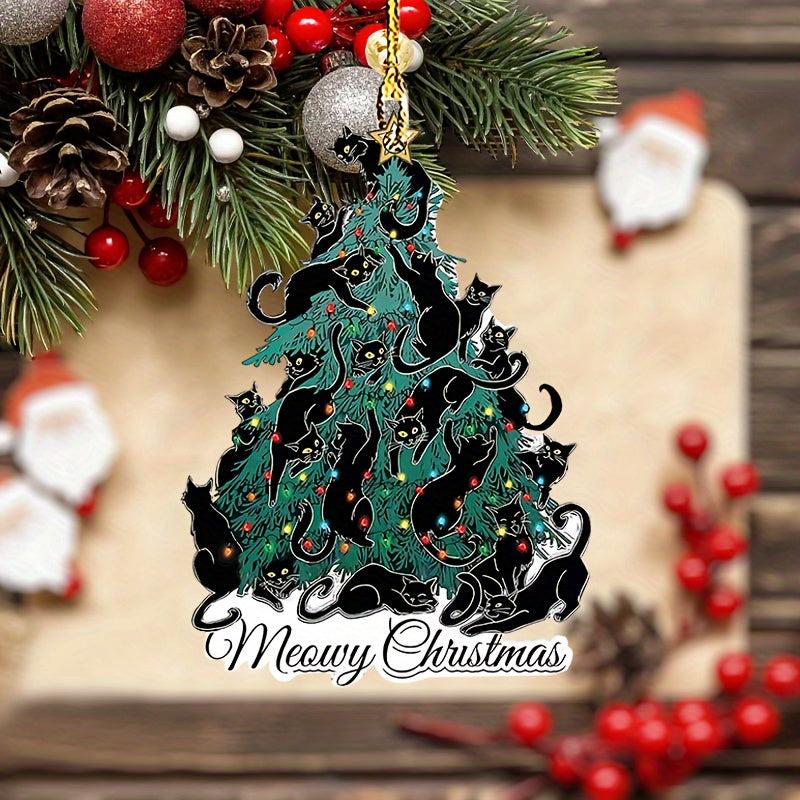 2D Acrylic Christmas Tree Cat Decoration for Car Bag and Keys