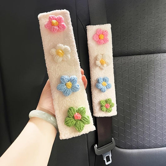 2pcs Car Seat Belt Cover Hyuna Flower Plush Shoulder Protector