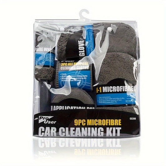 9pcs Car Wash Cleaning Tool Water Absorbent Detailing Tire Brush Towel