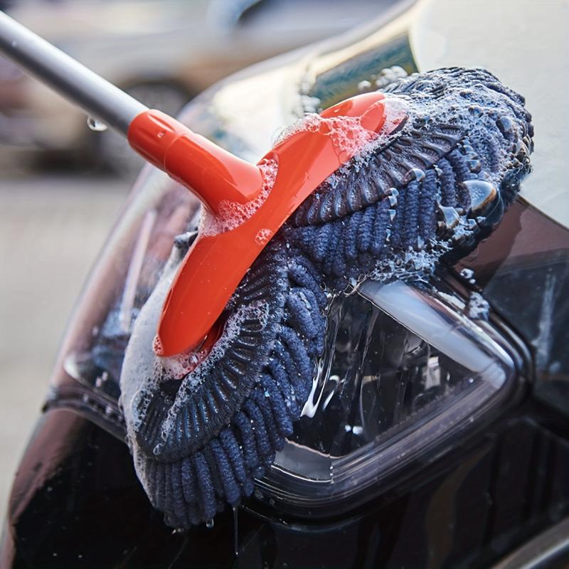 Car Rotating Car Wash Mop Retractable Soft Brush Dual Head Cleaning