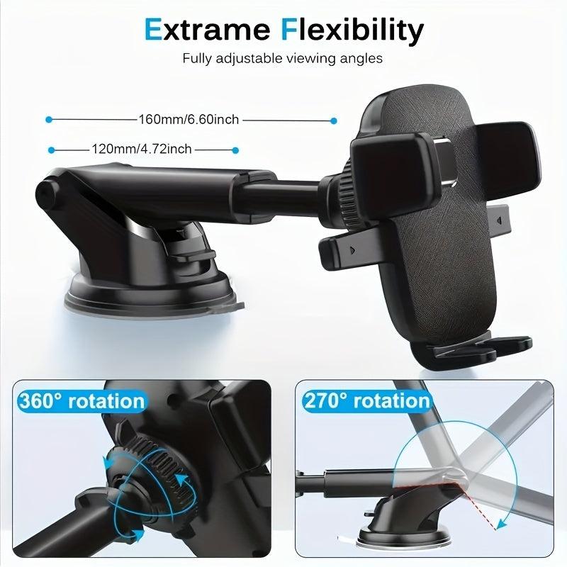 Car Phone Holder Dashboard Suction Cup Retractable Rotating Bracket