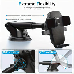 Car Phone Holder Dashboard Suction Cup Retractable Rotating Bracket