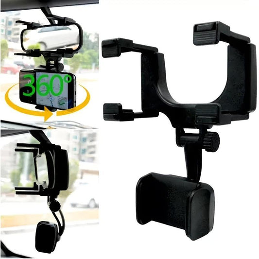 Rearview Mirror 360u00b0 Car Phone Holder Universal Mount Stand for Cell Phone GPS
