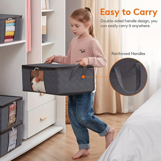 3Pack Clothes Storage Bag Foldable Organizer Sturdy Fabric Clear Window