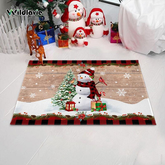 Non Slip Doormat Welcome Mat Merry Christmas Snowman Xmas Tree