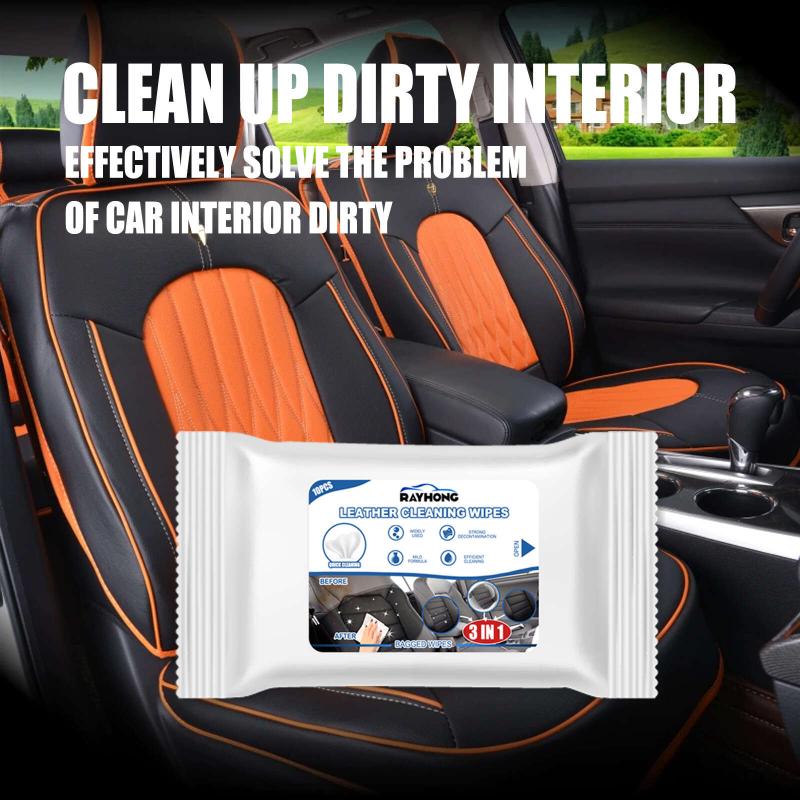 Car Leather Cleaning Wipes - Stain Removal & Waterless Seat Upholstery - 3 in 1