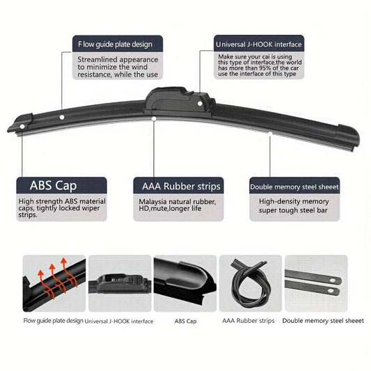 Universal Hybrid Wiper Blades 12-26 Windshield Rubber Auto U J Hook Type