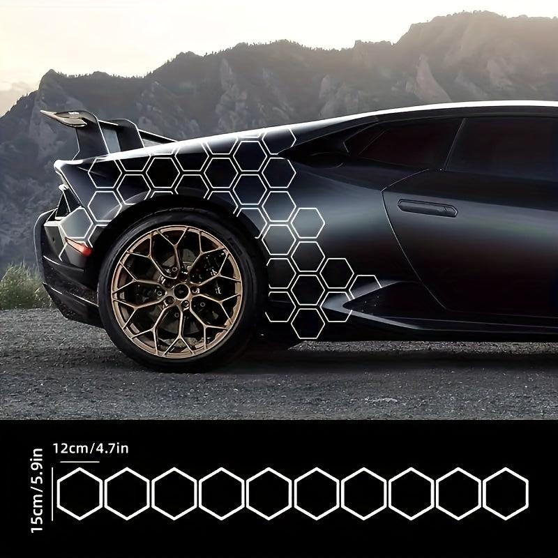 10pcs Reflective Car Body Stickers Hexagon Pattern Side Door Stickers