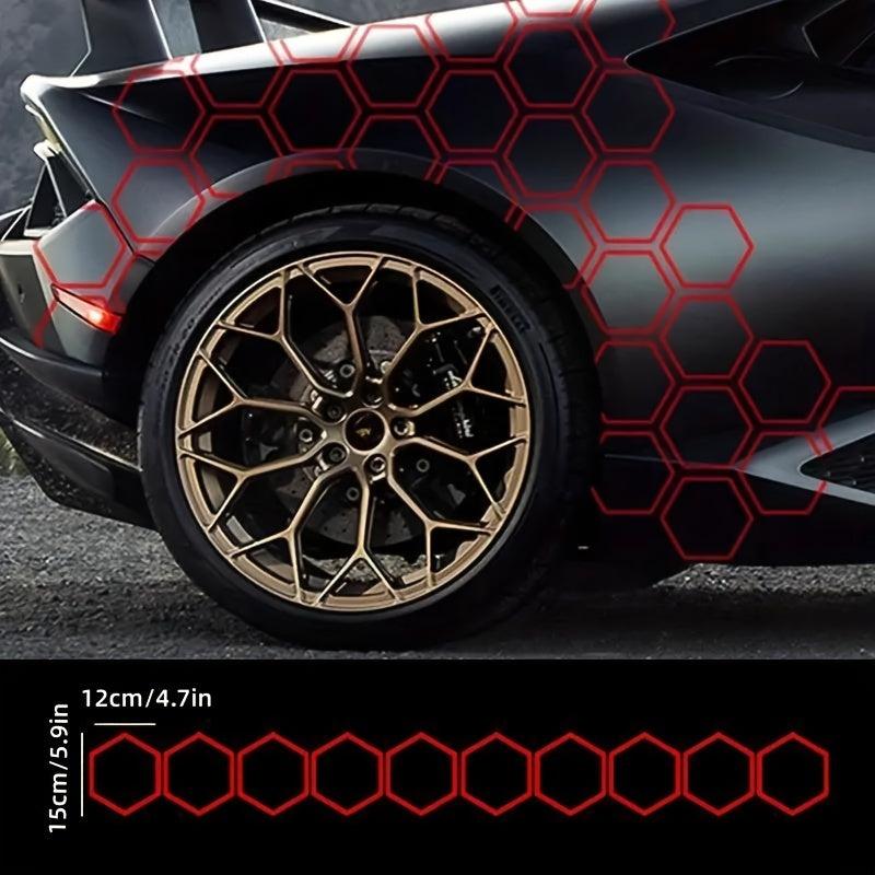 10pcs Reflective Car Body Stickers Hexagon Pattern Side Door Stickers