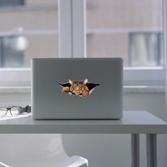 Maine Coon Car Sticker Torn Metal Decal 3D Funny Cat Decal Waterproof