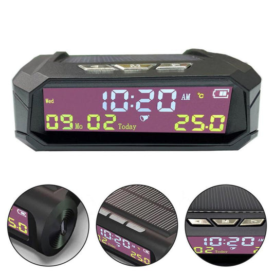 Solar Car Digital Clock Portable Car Thermometer Clock With Date