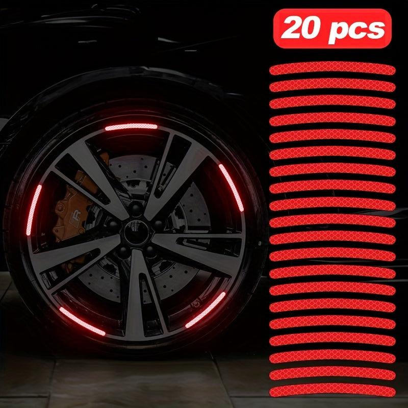 20pcs Red Car Wheel Hub Reflective Stickers Night Stickers
