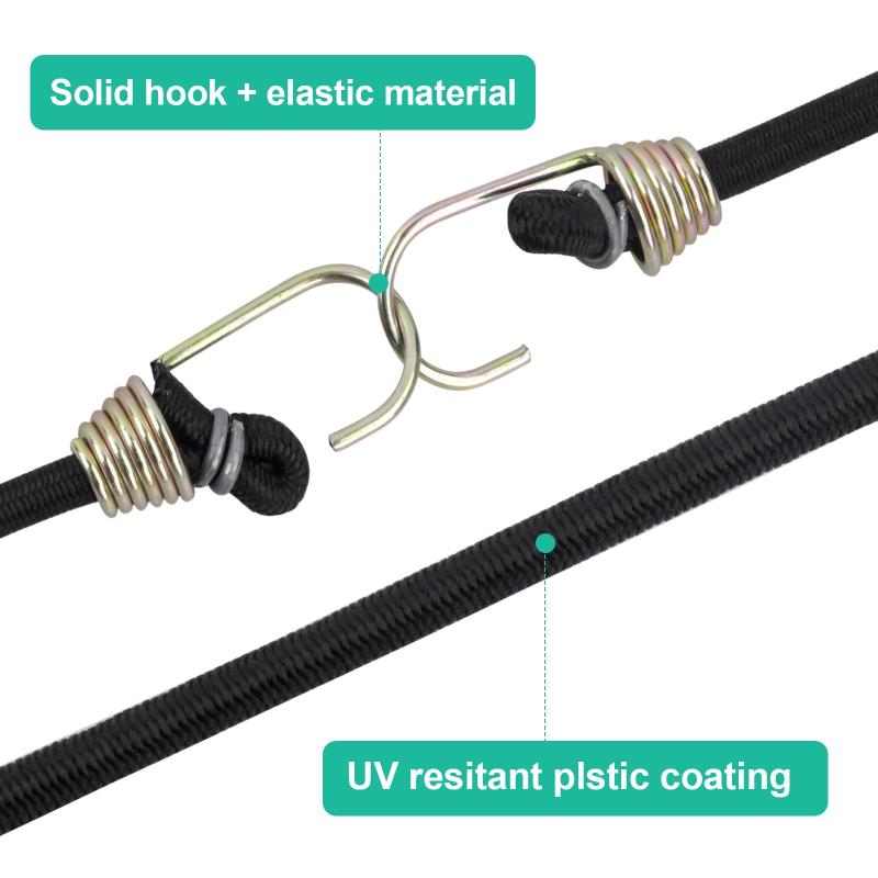 15Pcs Elastic Bungee Cords With Hooks Rubber Straps