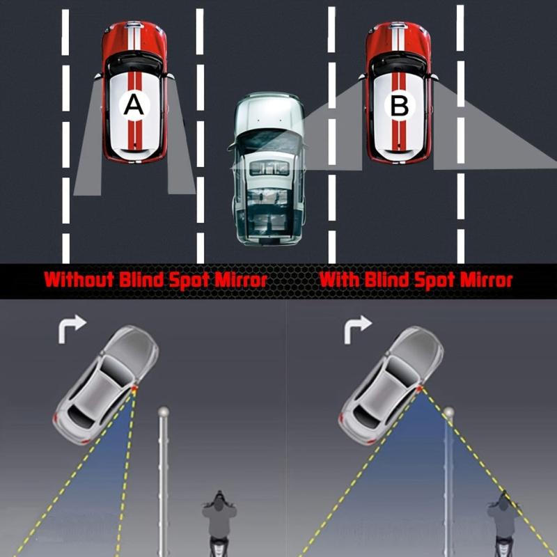 2pcs Car Blind Spot Mirror Round Reflective Adjustable 360 Degree Borderless