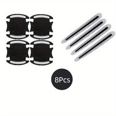 8pcs Car Door Handle Protection Sticker Set Carbon Fiber Pattern Reflective
