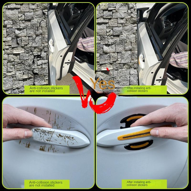 8pcs Car Door Handle Protection Sticker Set Carbon Fiber Pattern Reflective