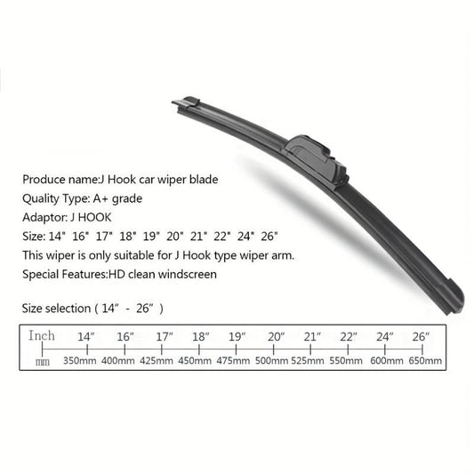 Car Wiper Blade Universal U J Hook Type 12 14 16 17 18 19 20 21 22 24 26