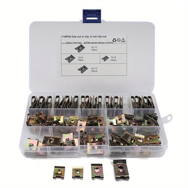 110pcs Steel Clip Nut Reed Fastener Assortment for Car & Motorcycle Trim Panel