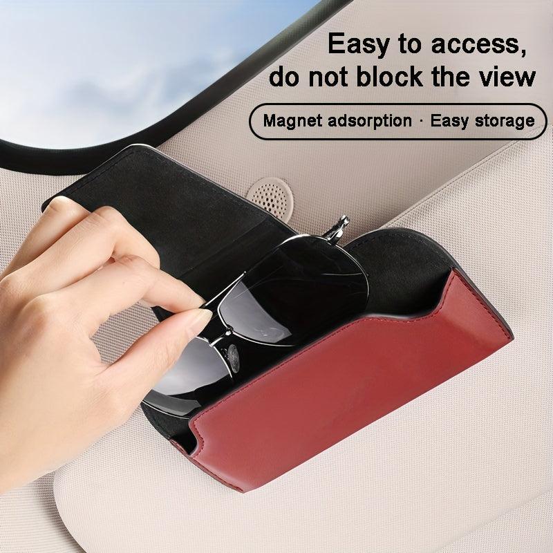 Car Sun Visor Glasses Clip Leather Storage Box