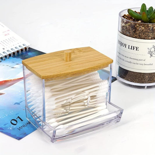 7 OZ Cotton Swab Holder Apothecary Jar With Wood Lids