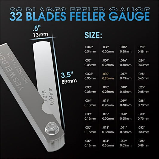 Metric Stainless Steel 32 Blades Feeler Gauge 0.04-0.88MM Thickness