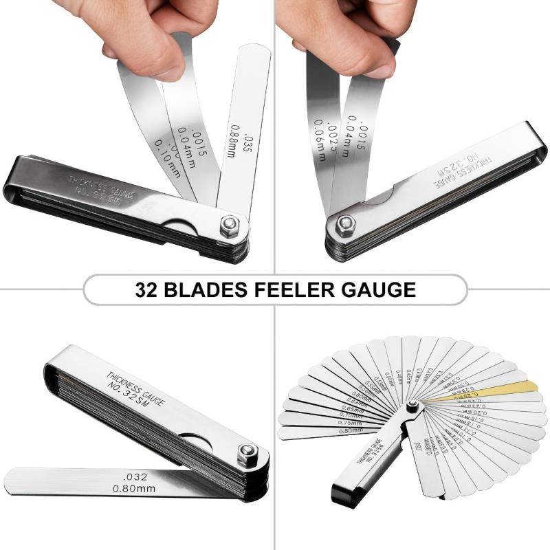 Metric Stainless Steel 32 Blades Feeler Gauge 0.04-0.88MM Thickness