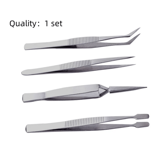 4pcs Precision Tweezers Set Stainless Steel - Makeup & Electronics Repair
