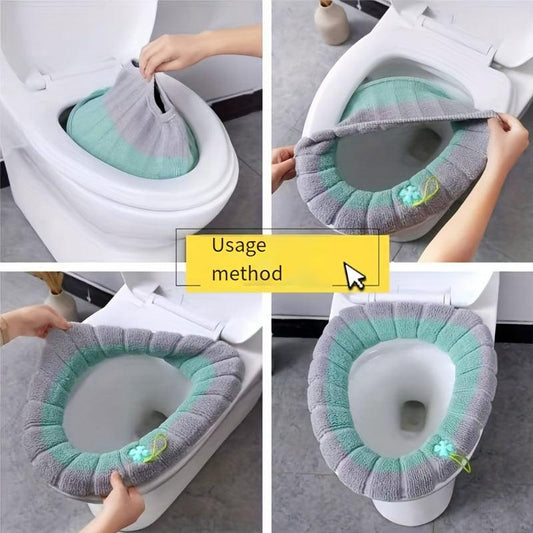 Nordic Style Knitted Toilet Seat Cover Winter Warm Toilet Mat