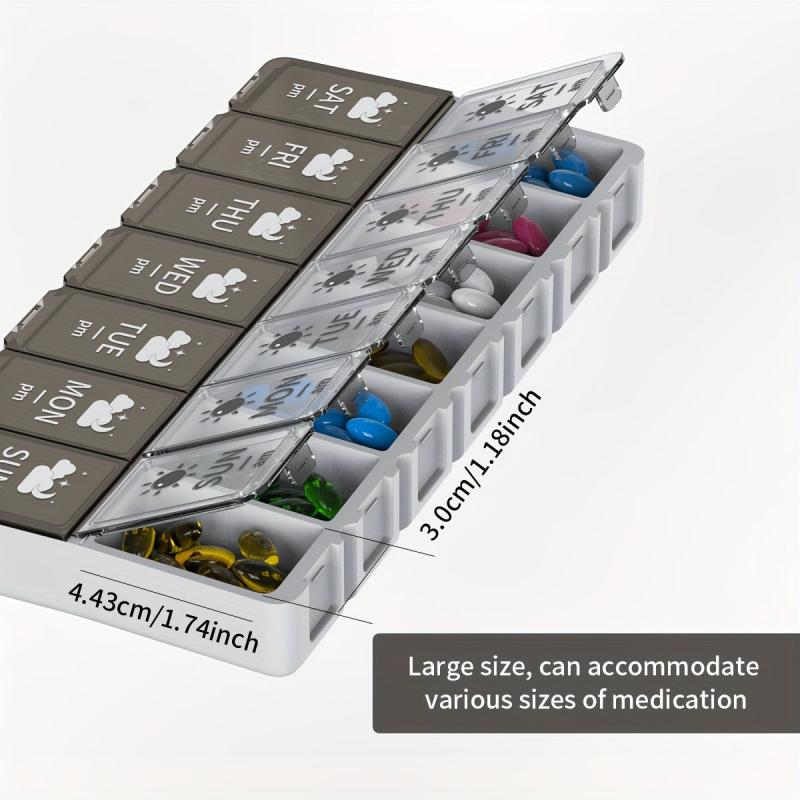 Double Row 14 Grids Pill Storage Dispenser Large Space Medicine Storage Box