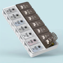 Double Row 14 Grids Pill Storage Dispenser Large Space Medicine Storage Box