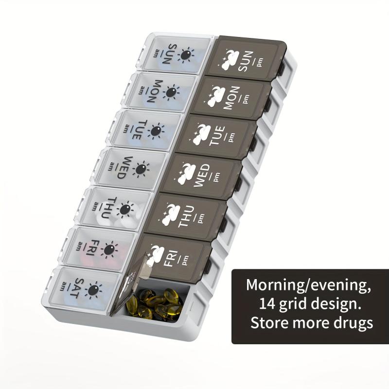 Double Row 14 Grids Pill Storage Dispenser Large Space Medicine Storage Box