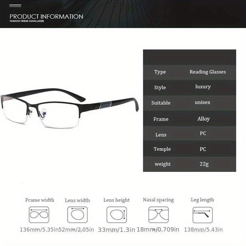 Men's Square Metal Frame Anti Reading Glasses Business Presbyopic 100-400