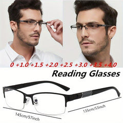 Men's Square Metal Frame Anti Reading Glasses Business Presbyopic 100-400