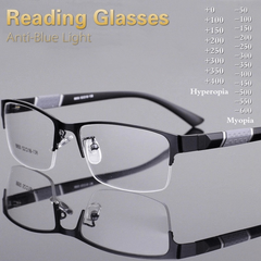 Men's Square Metal Frame Anti Reading Glasses Business Presbyopic 100-400