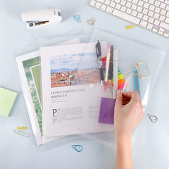 Plastic Envelopes Button Snap Closure Clear Poly Waterproof File Folder A4