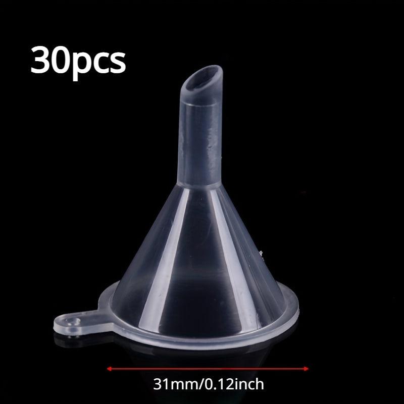 30pcs Small Funnel for Lab Bottles Perfume, Transparent Plastic, Essential Oils