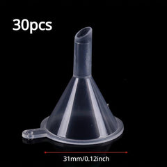 30pcs Small Funnel for Lab Bottles Perfume, Transparent Plastic, Essential Oils