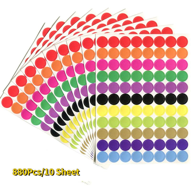 880pcs Round Spot Circles Sealing Stiker Paper Labels Coloured Dot Stickers