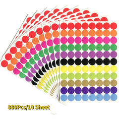 880pcs Round Spot Circles Sealing Stiker Paper Labels Coloured Dot Stickers