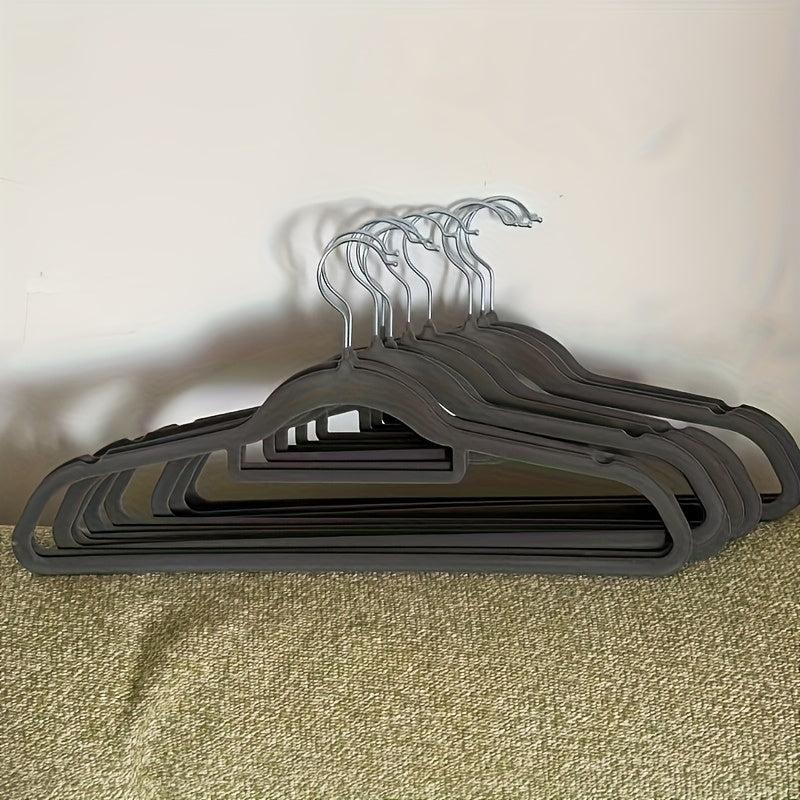 10pcs Flocking Clothes Hanger Non-slip Plastic Storage Rack