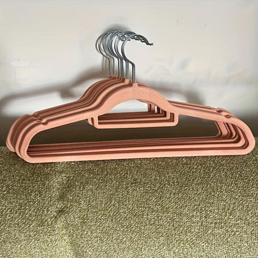 10pcs Flocking Clothes Hanger Non-slip Plastic Storage Rack