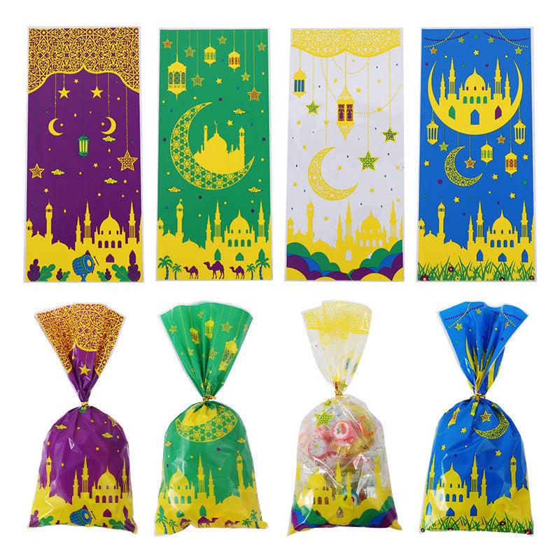 50pcs Eid Mubarak Gift Bags Plastic OPP Candy Cookie Bag Ramadan Kareem Decorati
